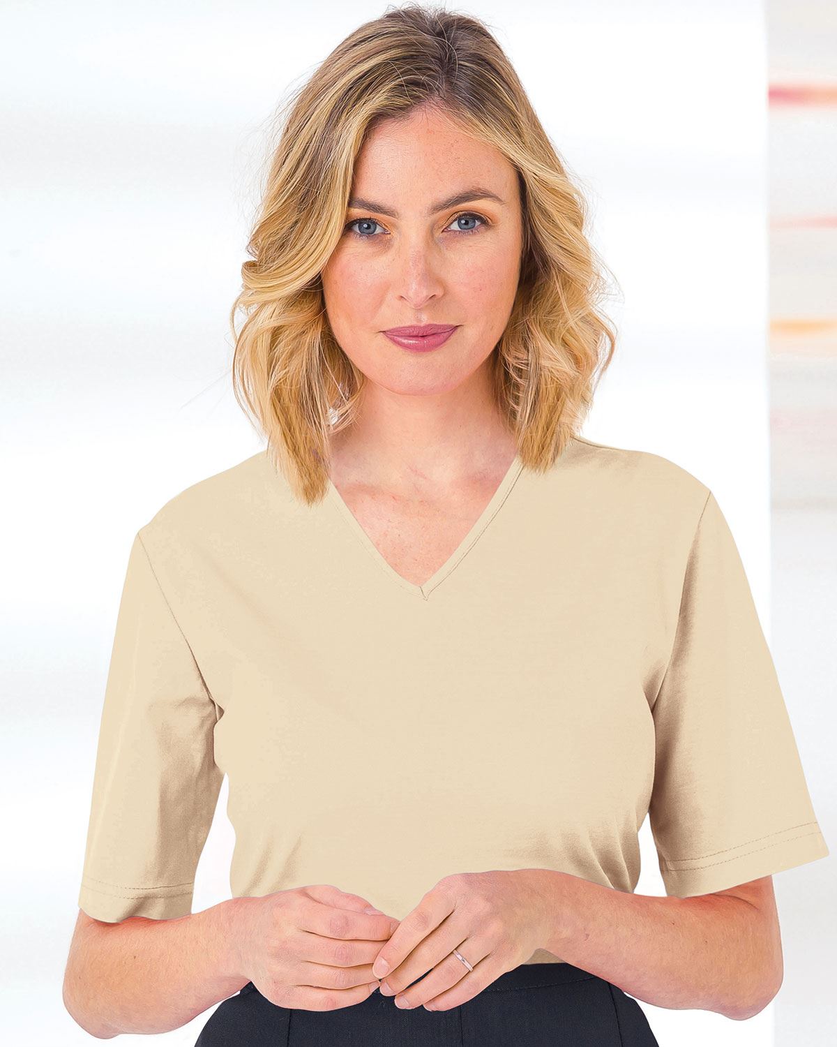 Silky Cotton V Neck Top  - Champagne - The Classic Boutique