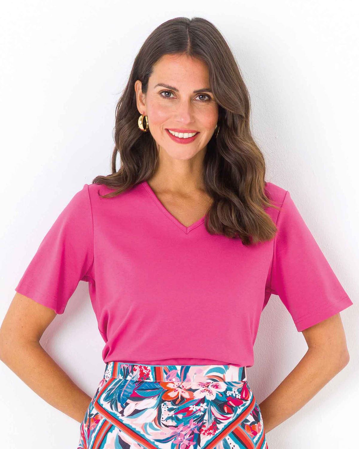 Silky Cotton V Neck Top  - Raspberry - The Classic Boutique