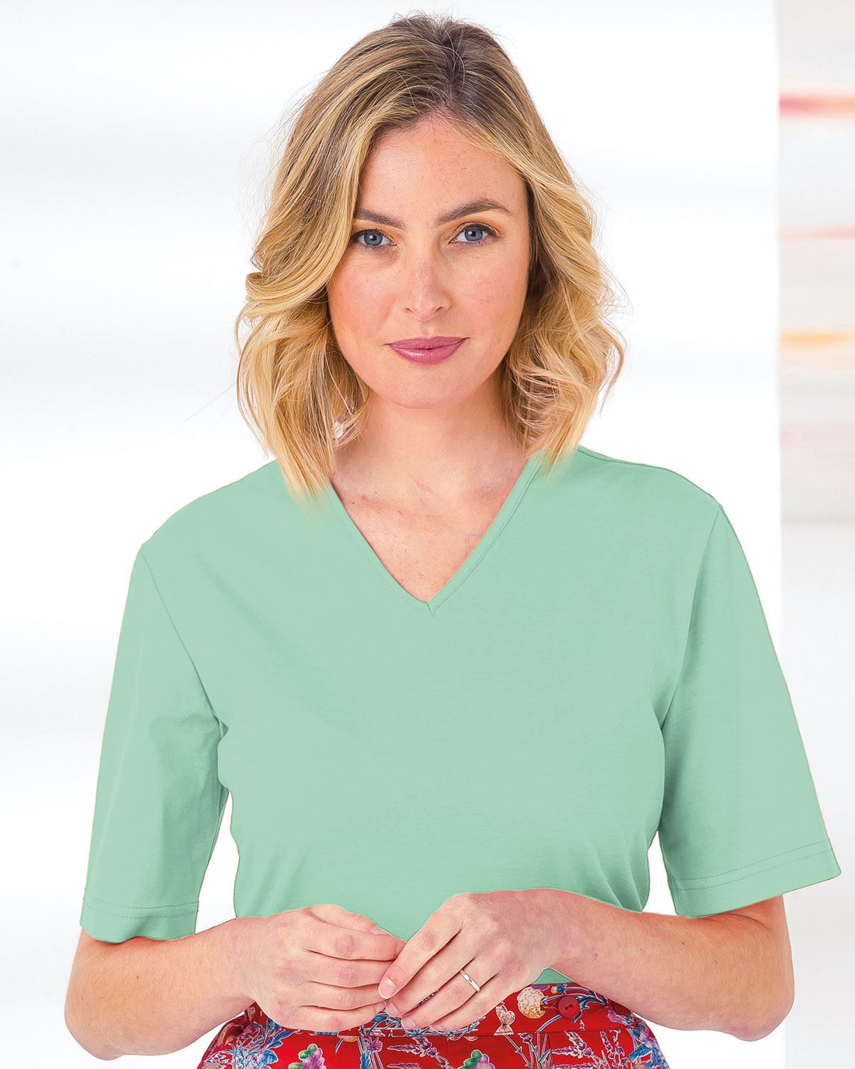 Silky Cotton V Neck Top  - Spearmint - The Classic Boutique