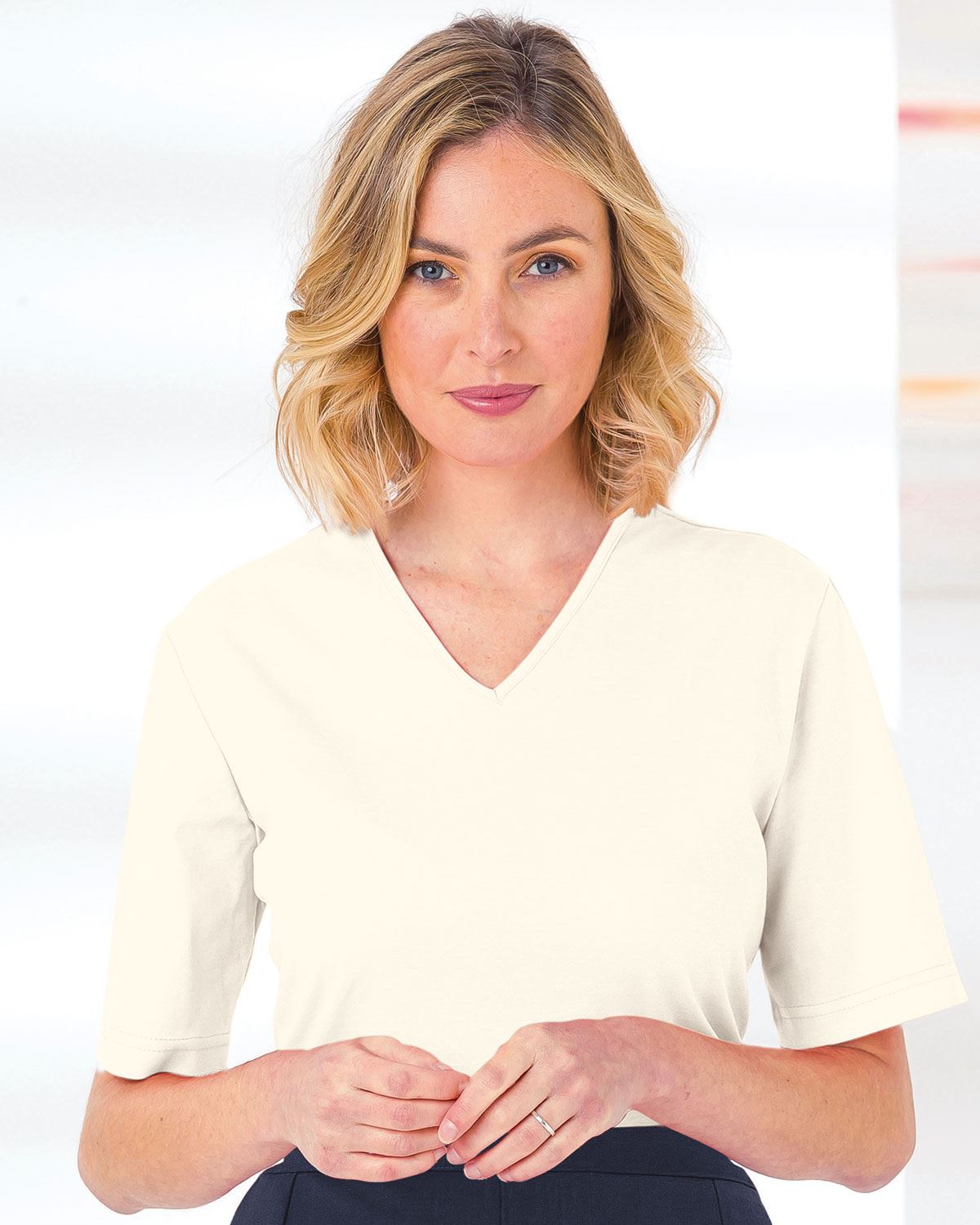 Silky Cotton V Neck Top  - Cream - The Classic Boutique