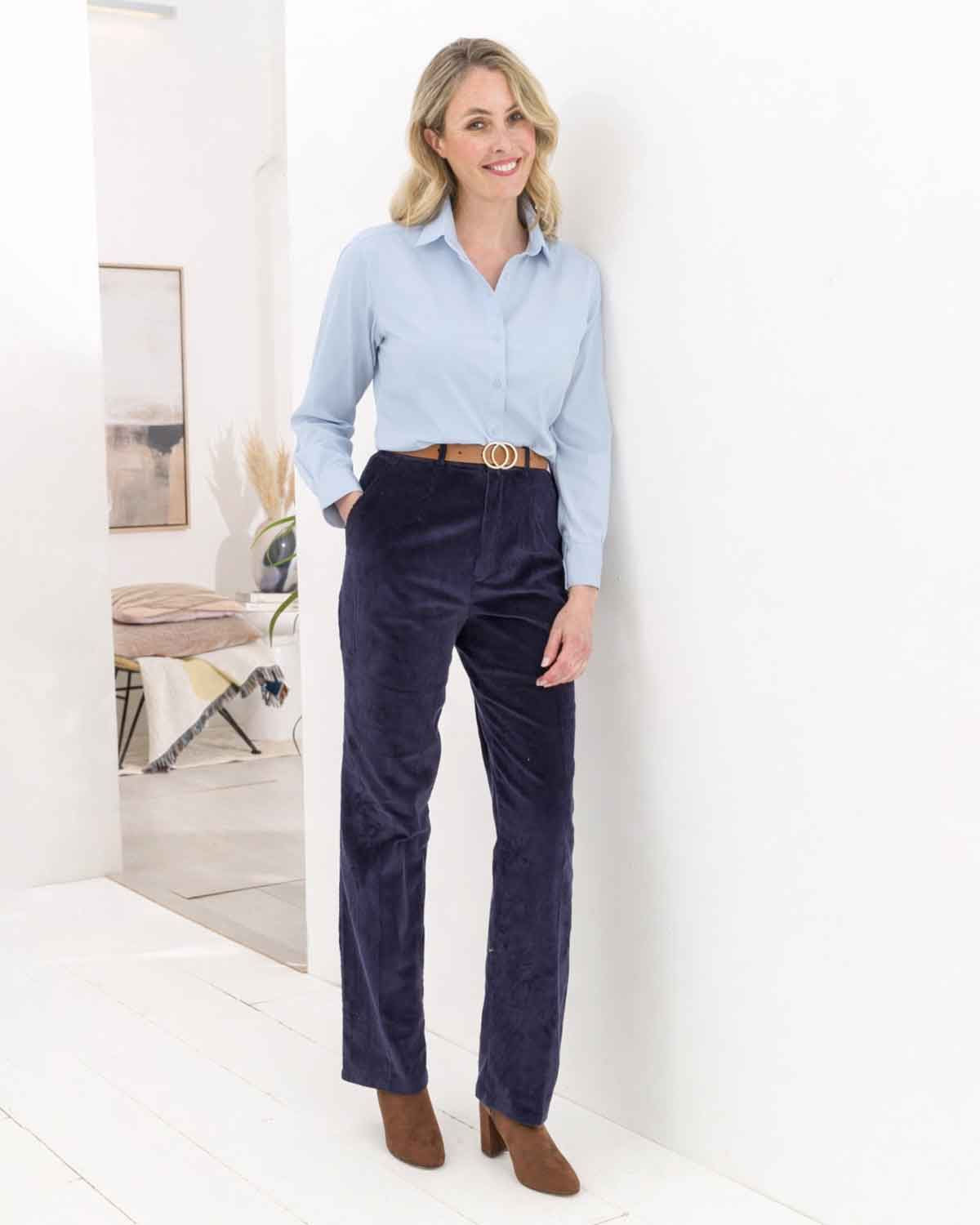 Corduroy Trousers  Ladies - Navy - The Classic Boutique