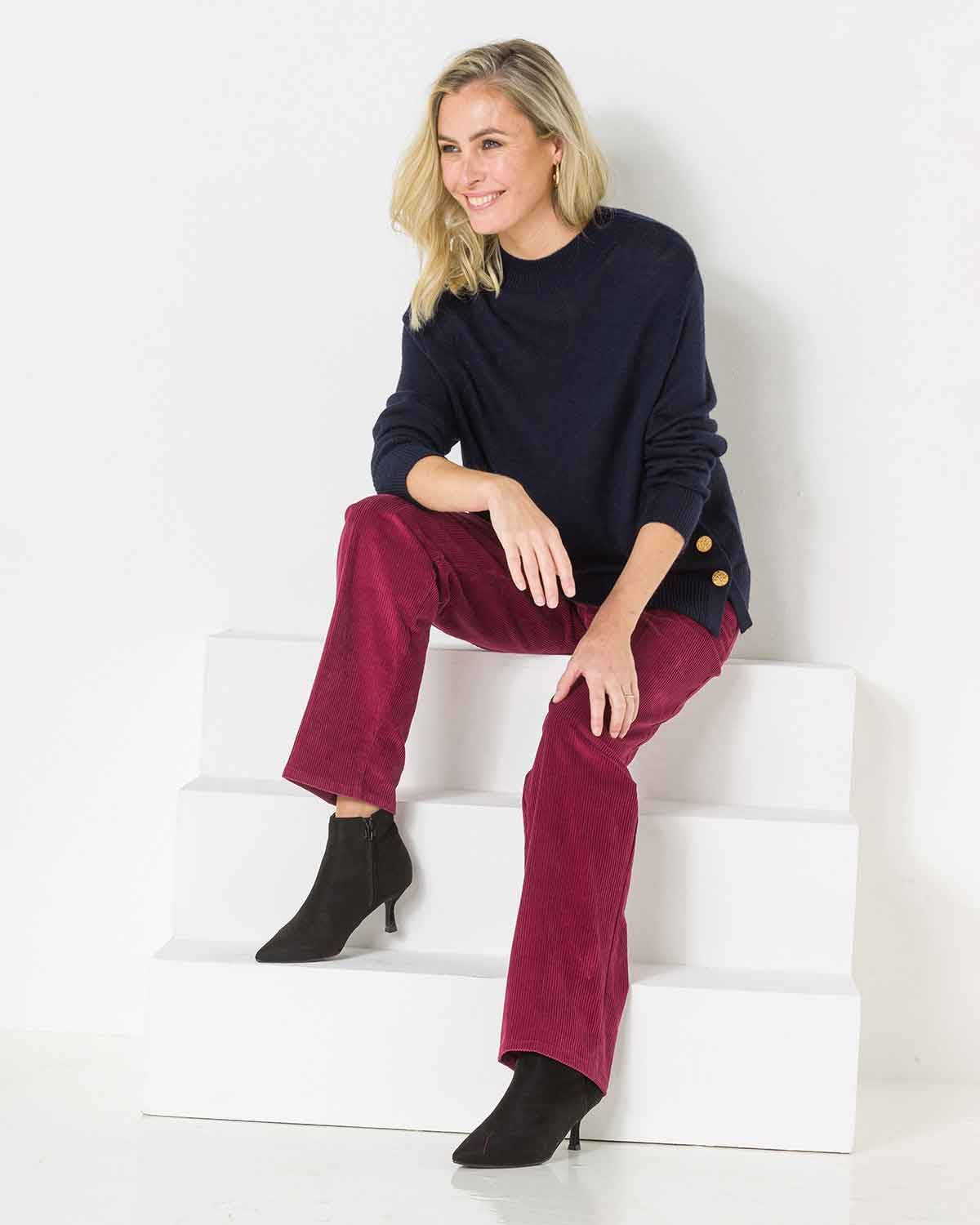 Corduroy Trousers  Ladies - Raspberry - The Classic Boutique