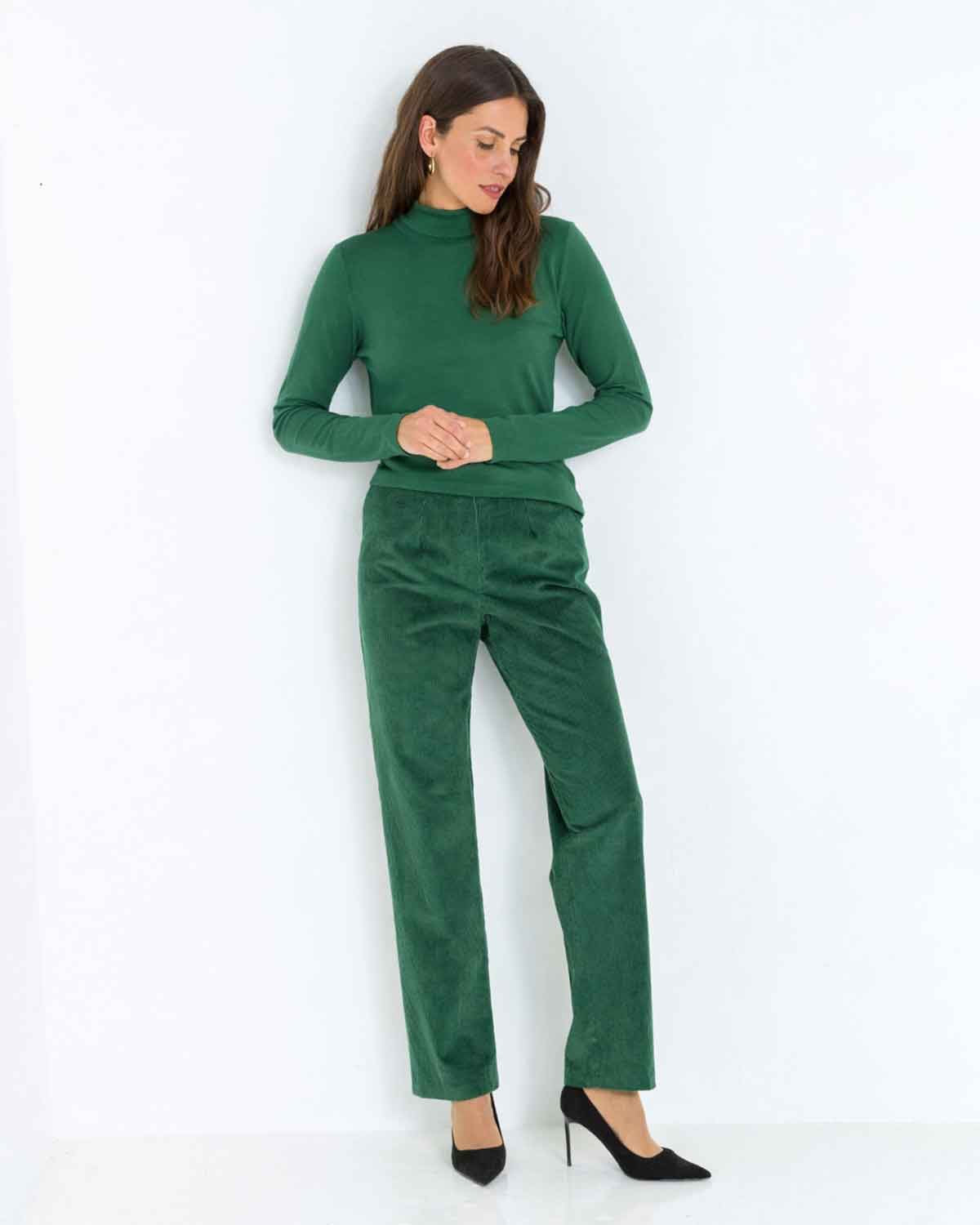 Corduroy Trousers  Ladies - Bottle Green - The Classic Boutique