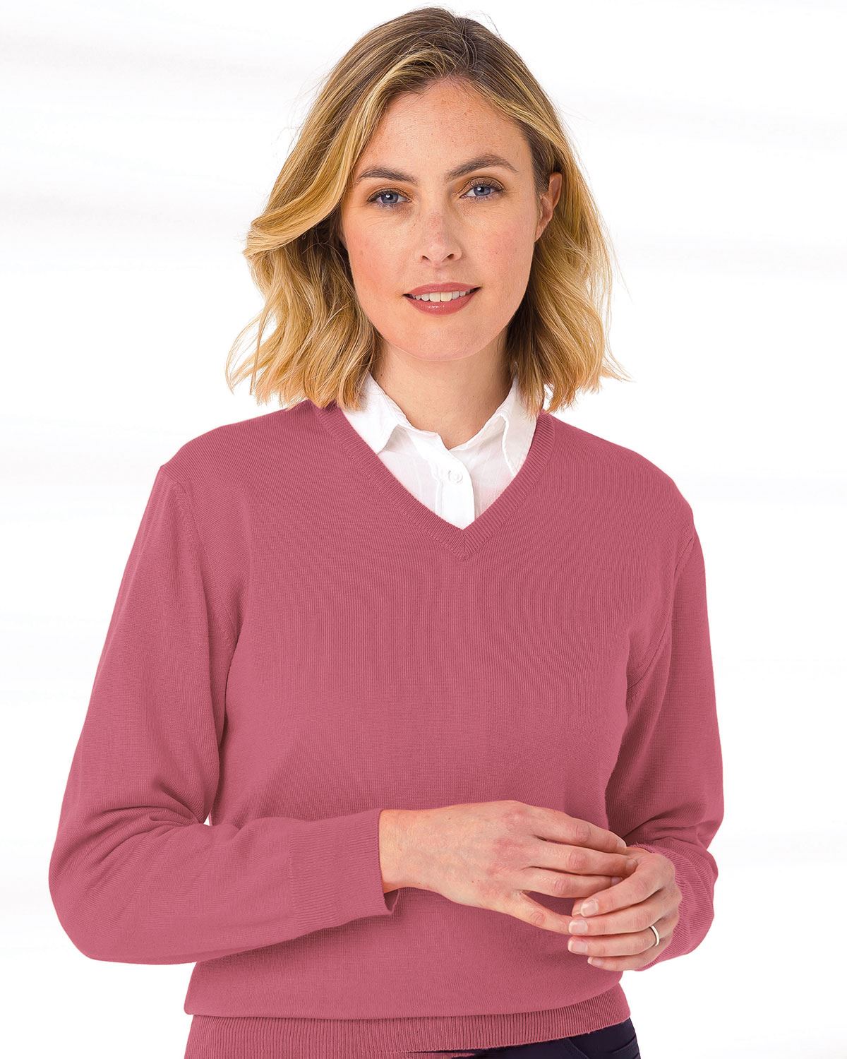 Merino V neck Sweater Ladies - Rose - The Classic Boutique