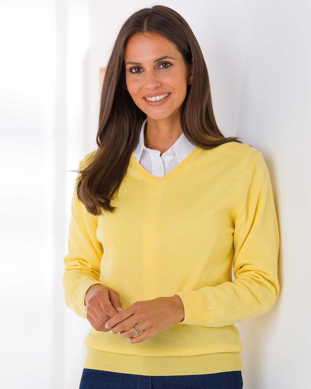Merino V neck Sweater Ladies - Lemon - The Classic Boutique