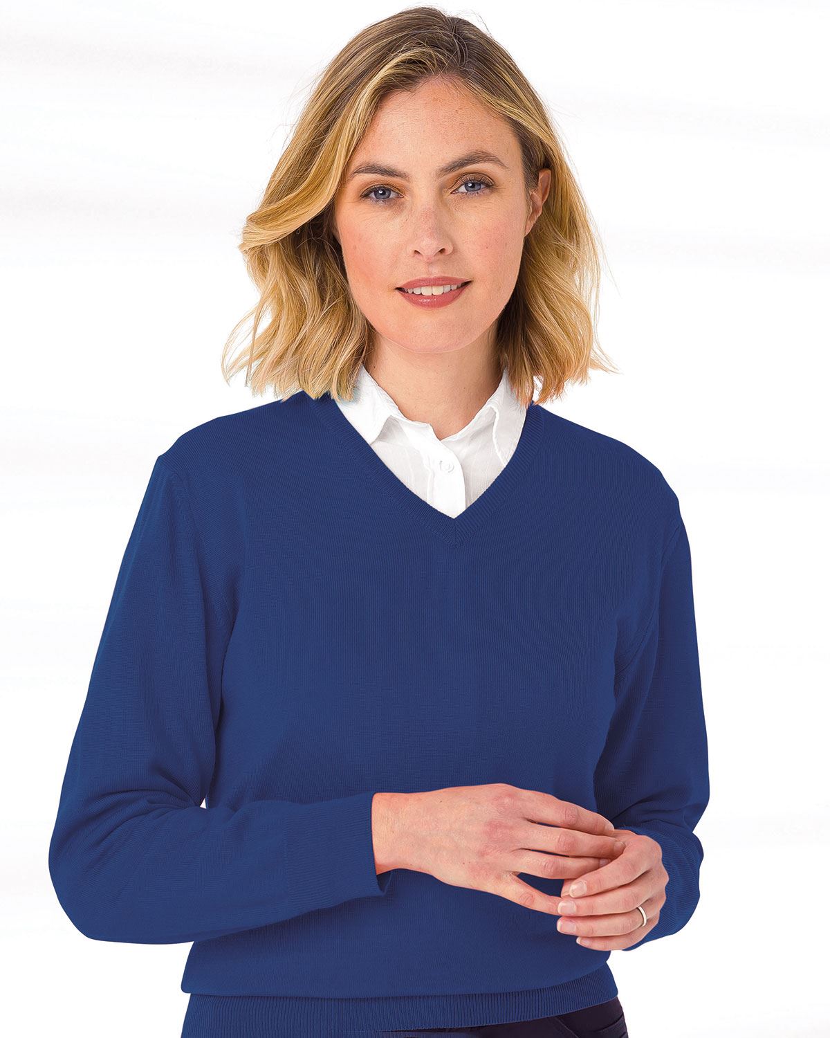 Merino V neck Sweater Ladies - Sapphire - The Classic Boutique