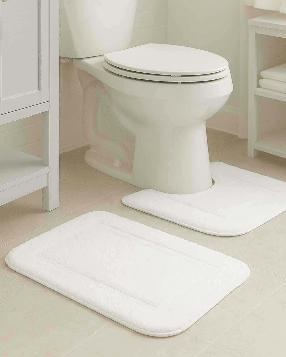 Luxury Microfibre Bath and pedestal Mats - White - The Classic Boutique