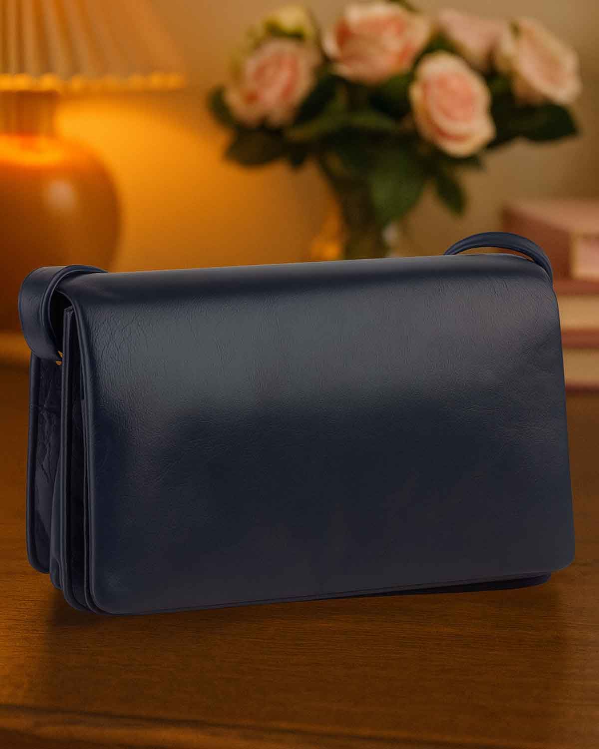 Leather Shoulder Bag - Navy - The Classic Boutique