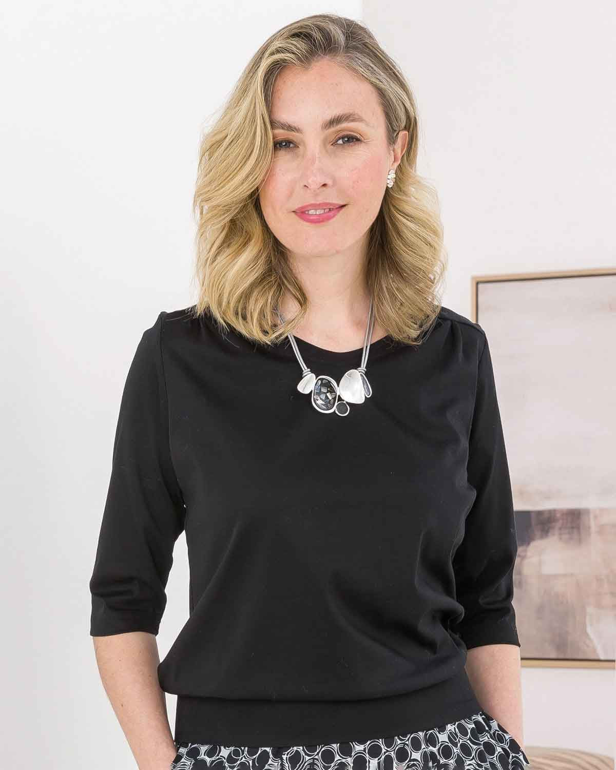 Plain Pure Cotton Blouson Top - Black - The Classic Boutique