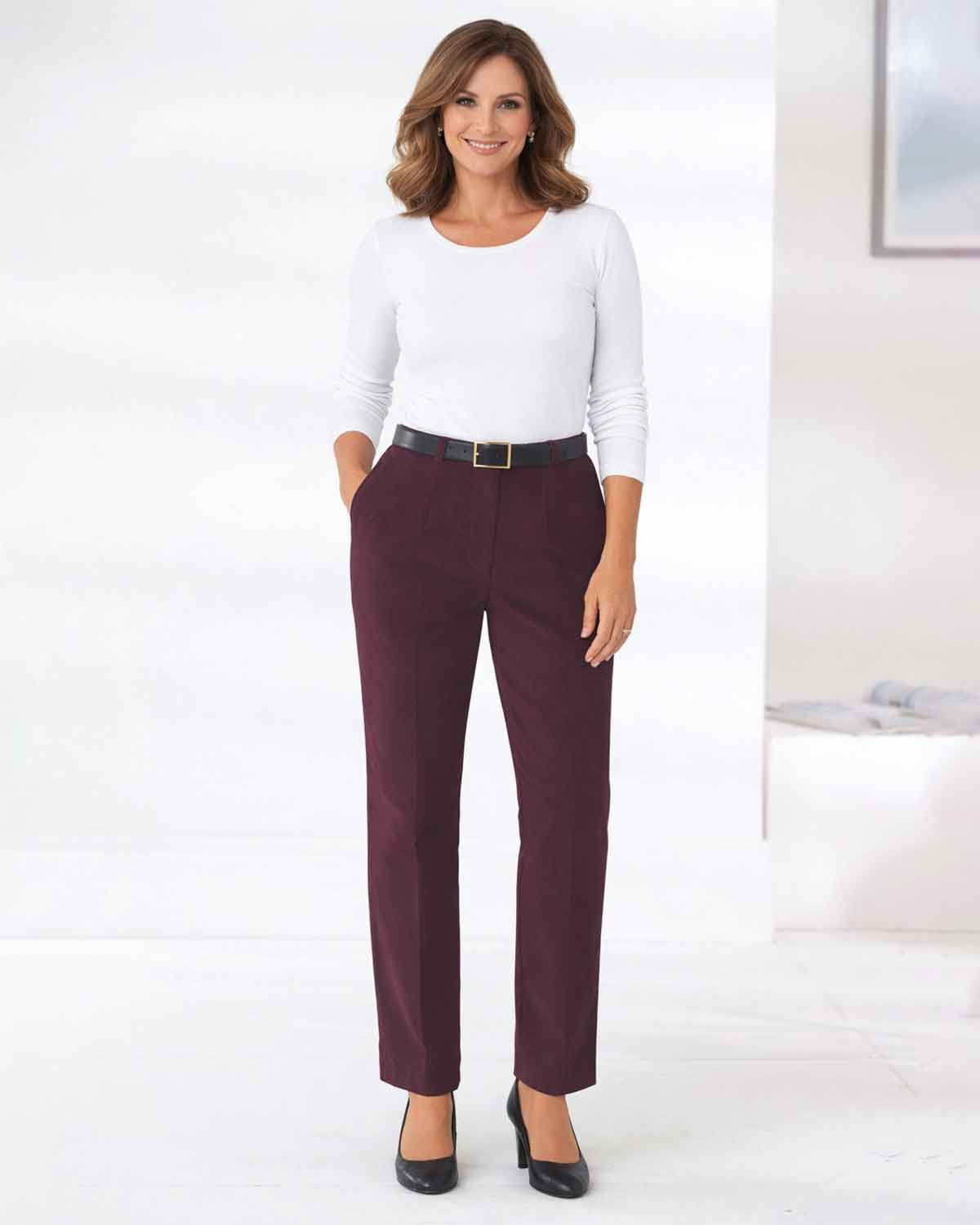 Needlecord Trousers  Ladies - Aubergine - The Classic Boutique