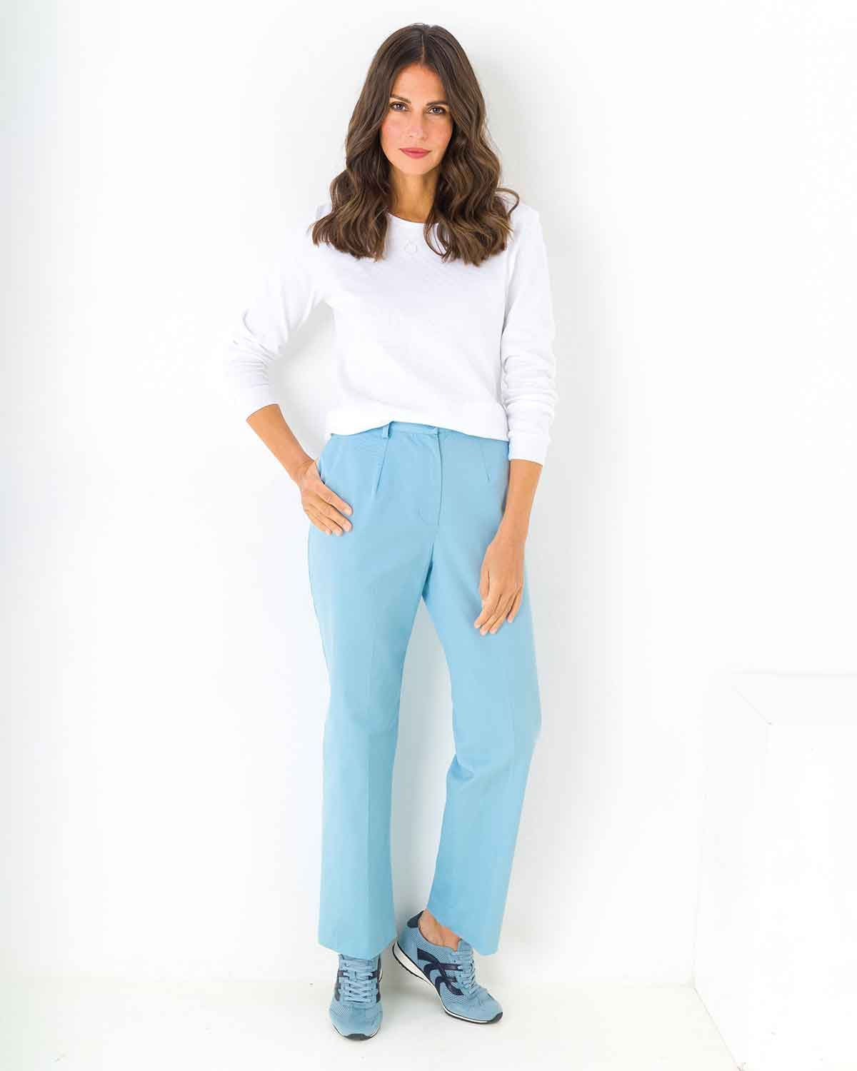 Chino Flat Front Trousers - Blue - The Classic Boutique