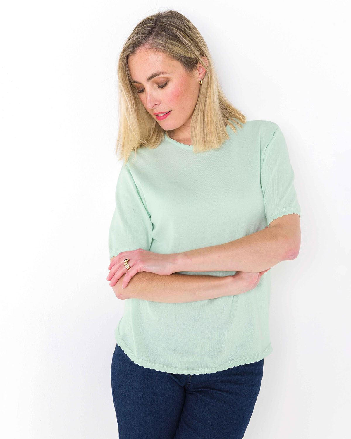 Cotton Scalloped Top - Mint - The Classic Boutique