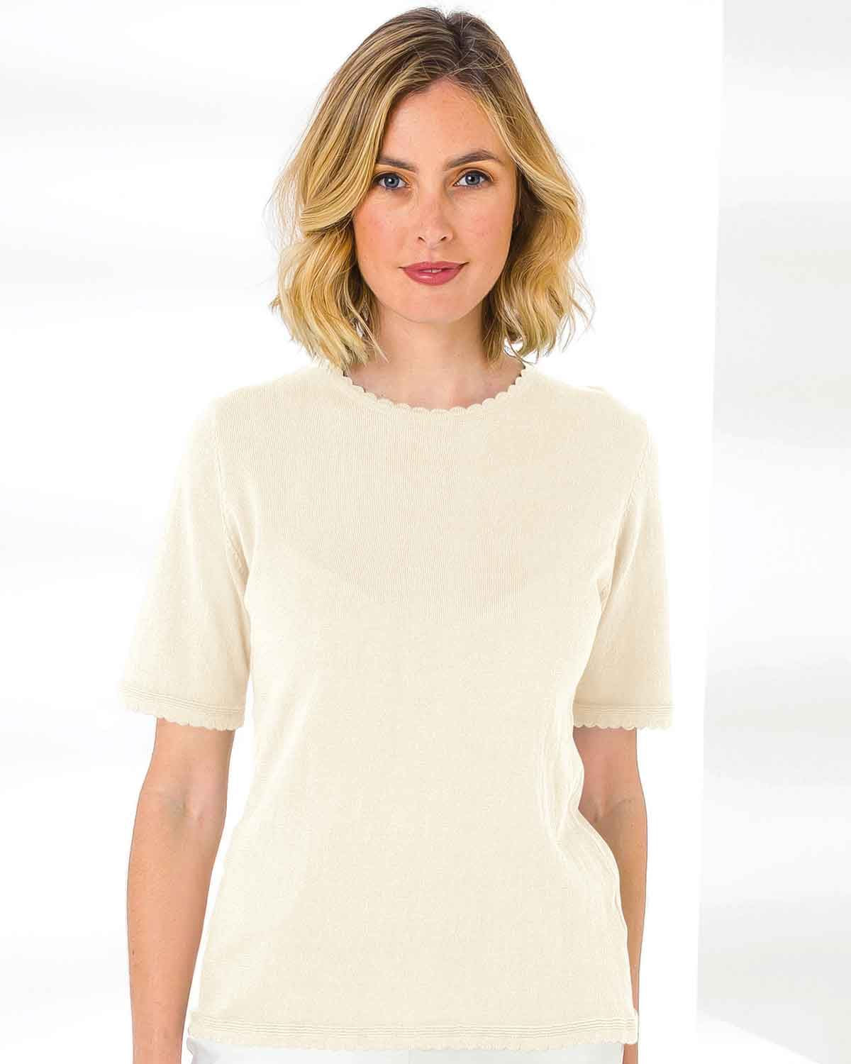 Cotton Scalloped Top - Ecru - The Classic Boutique