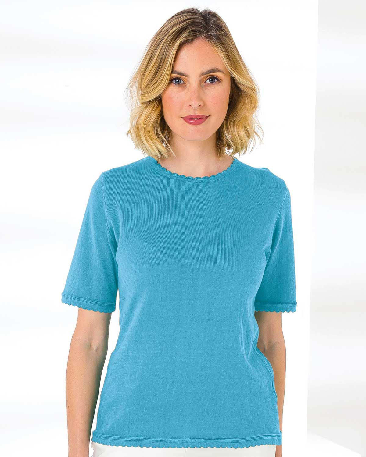 Cotton Scalloped Top - Turquoise - The Classic Boutique