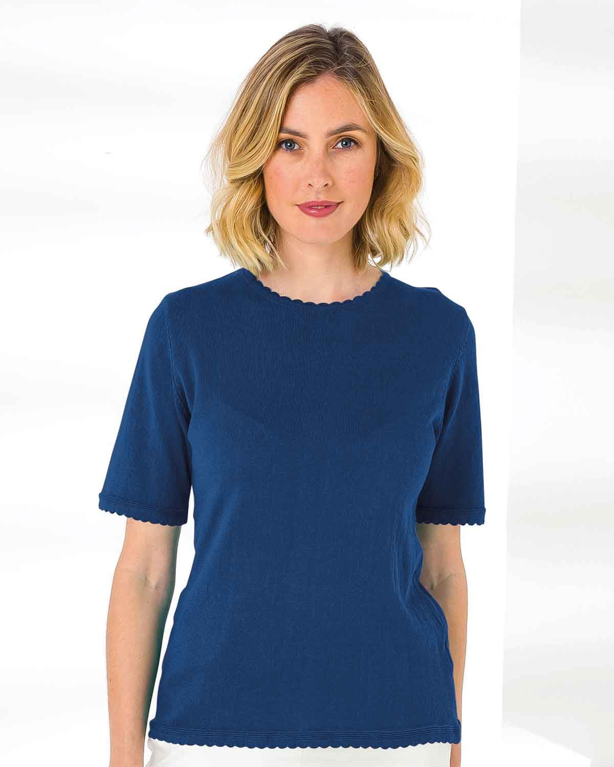 Cotton Scalloped Top - Navy - The Classic Boutique