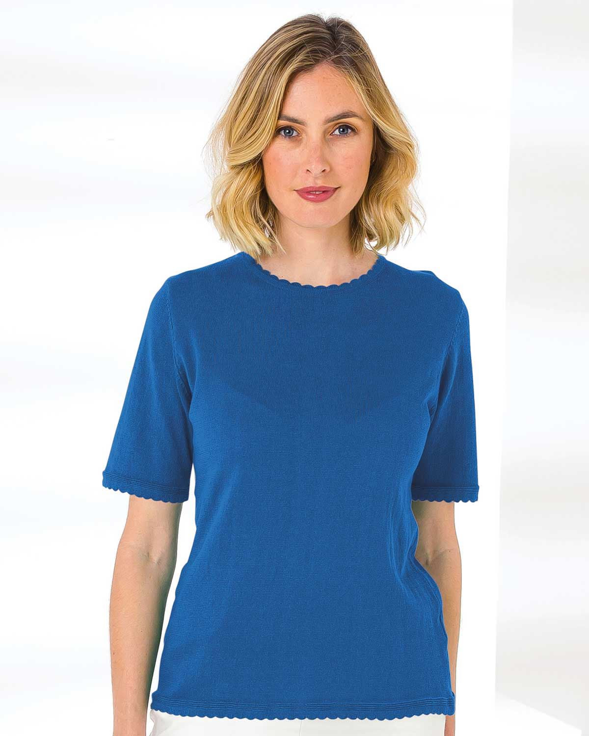 Cotton Scalloped Top - Cobalt - The Classic Boutique