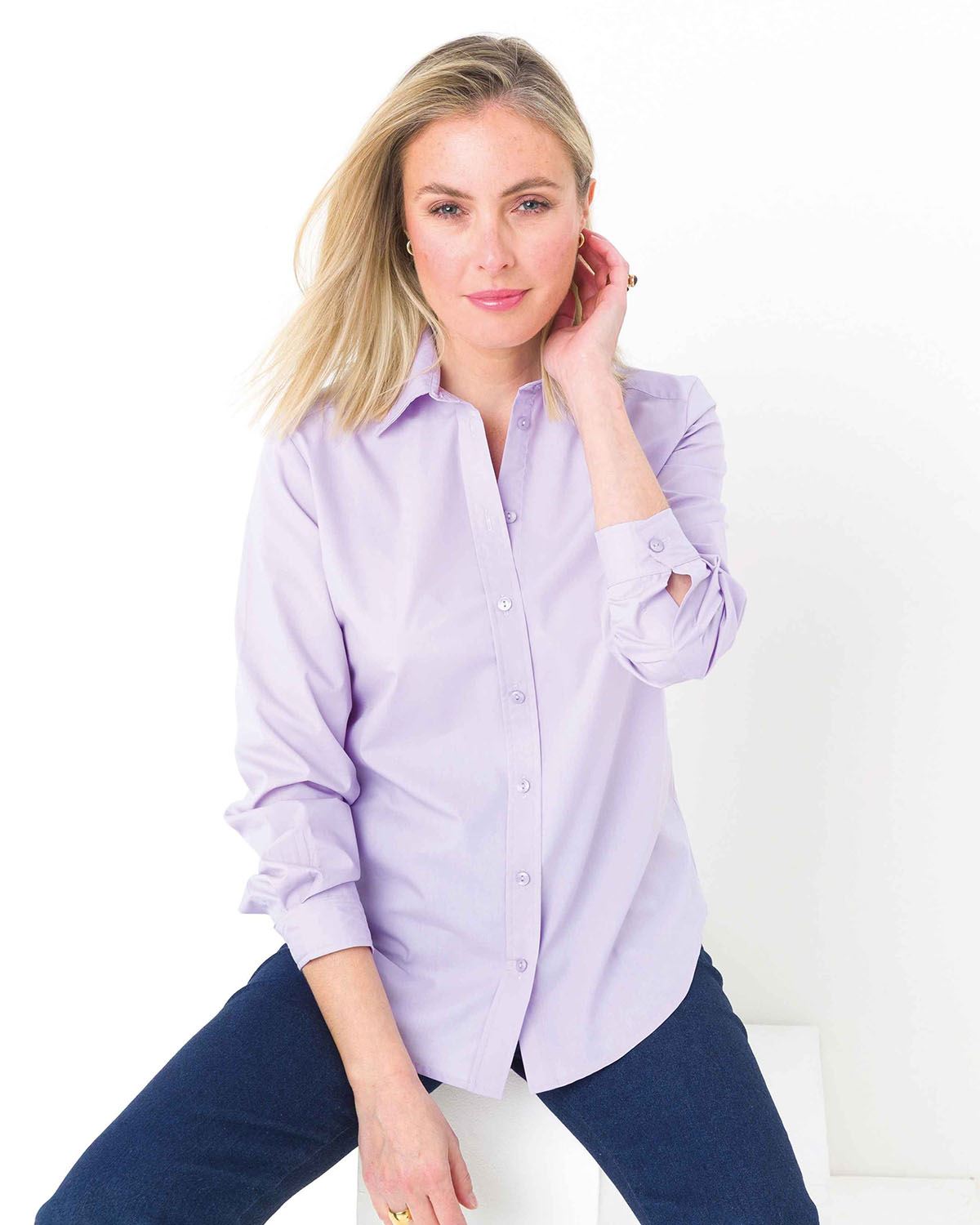 Easycare Long Sleeve Plain Polycotton Shirts - Lilac - The Classic Boutique
