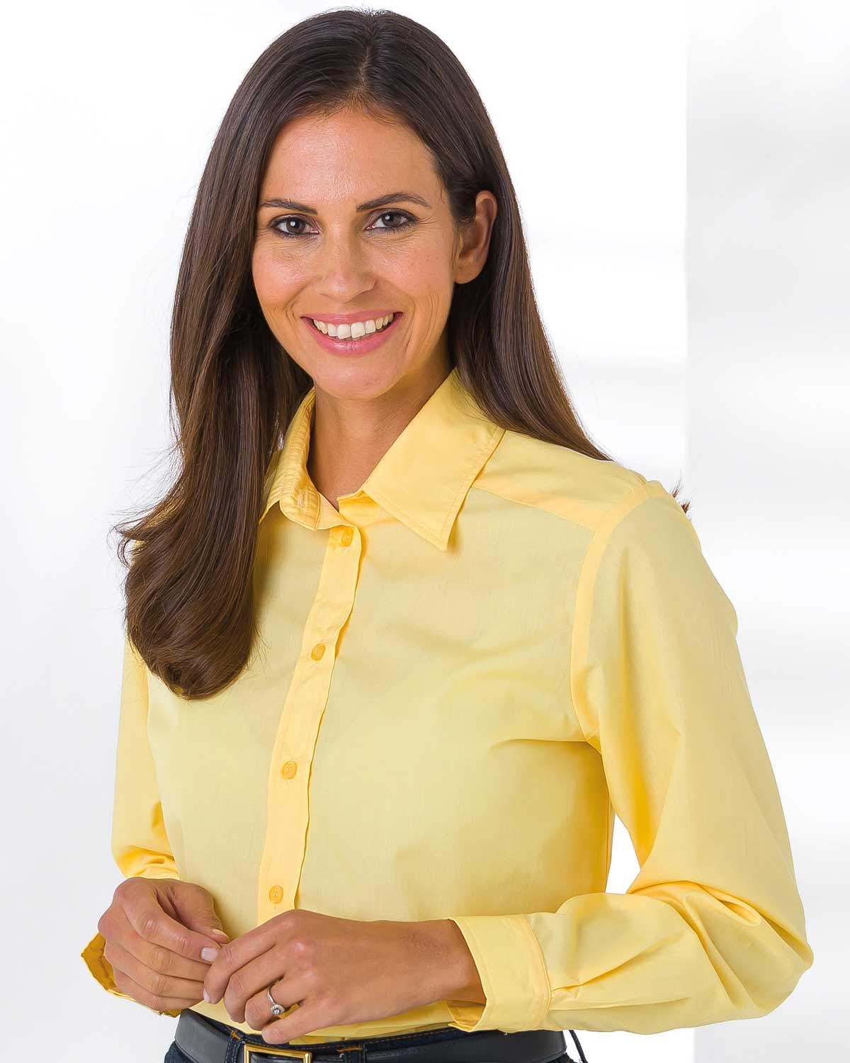 Easycare Long Sleeve Plain Polycotton Shirts - Lemon - James Meade