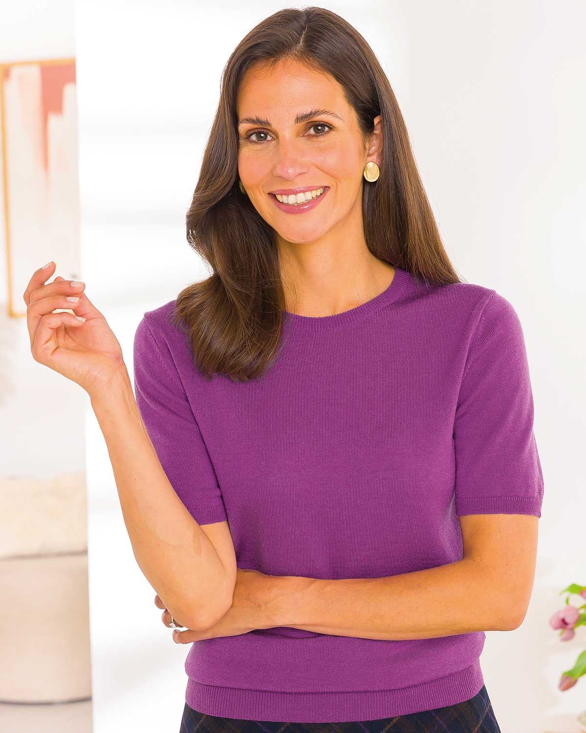 Merino Short Sleeve Crew Jumper - Viola - The Classic Boutique