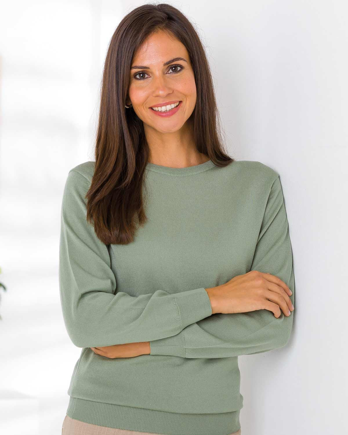 Merino Wool Crew Neck Jumper - Sage - The Classic Boutique