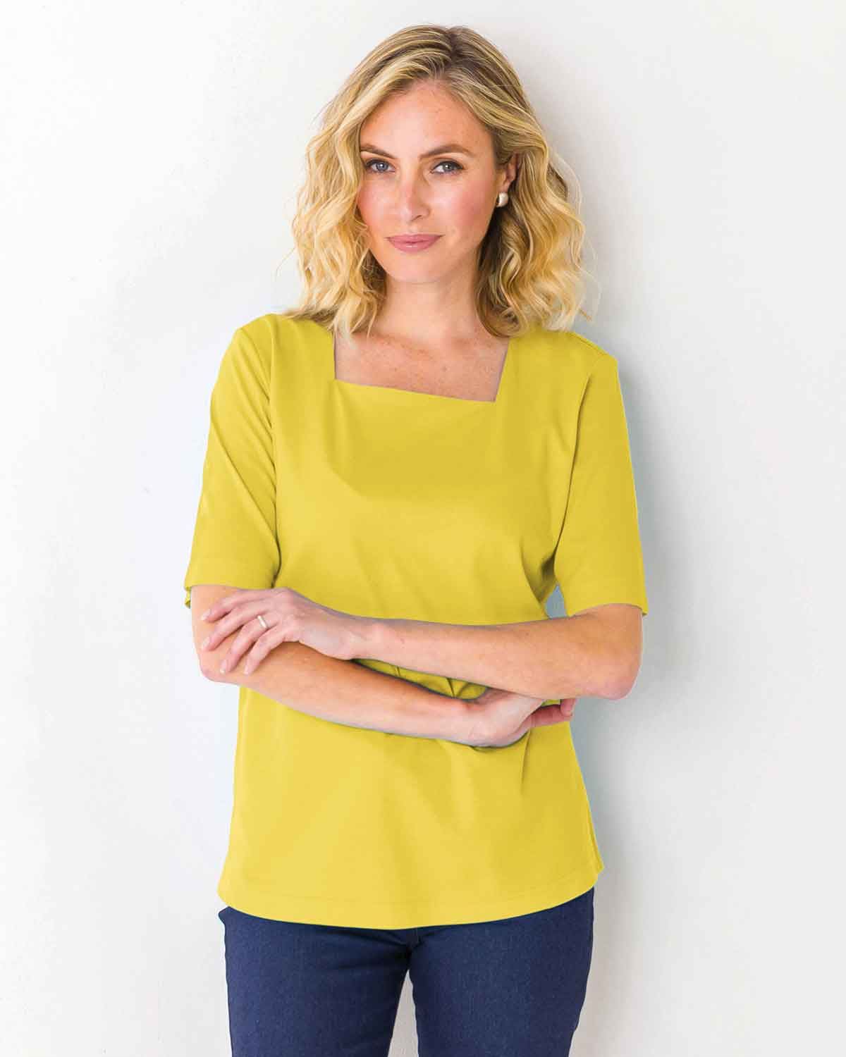 Silky Cotton Square Neck Top - Celery - The Classic Boutique