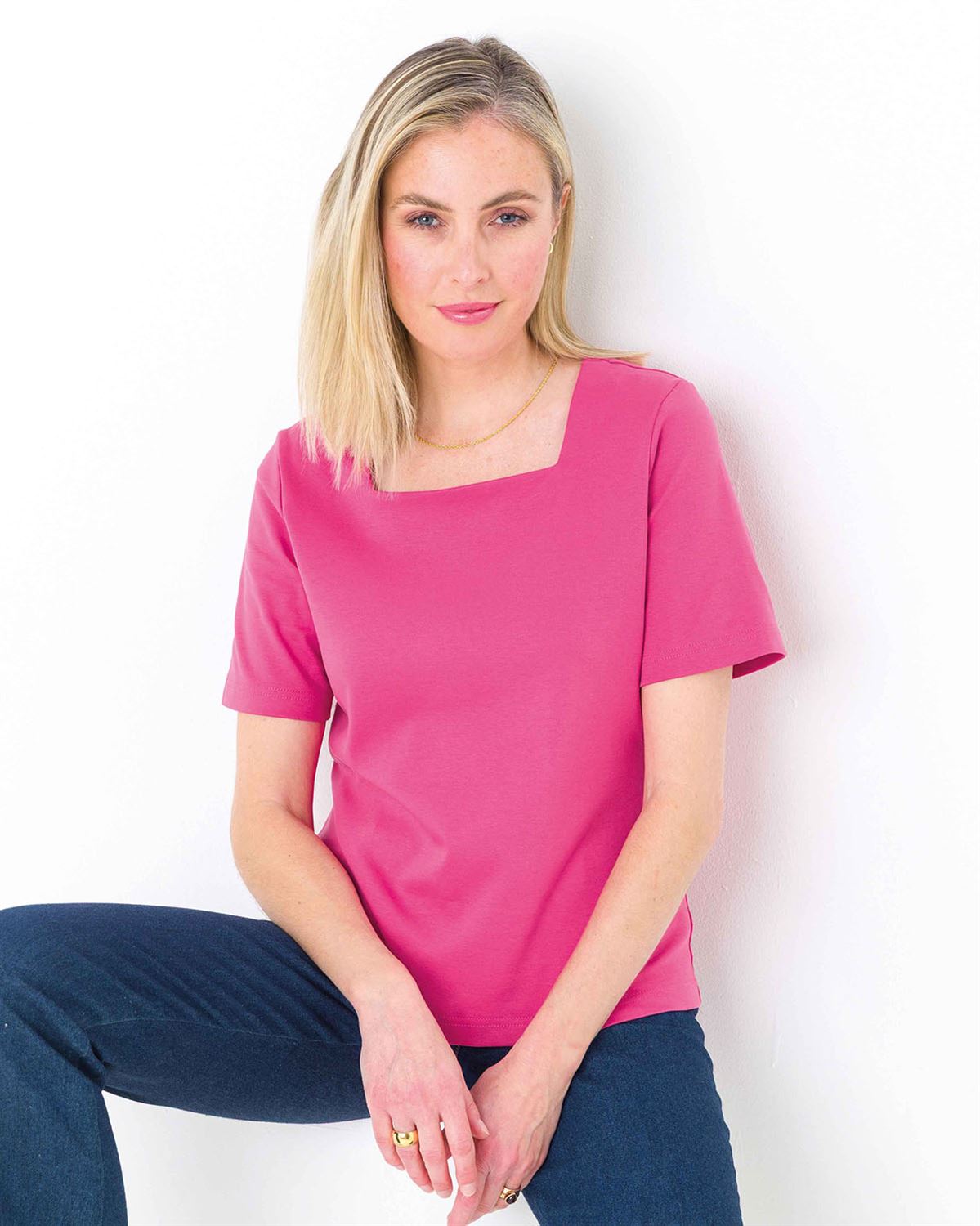 Silky Cotton Square Neck Top - Raspberry - The Classic Boutique