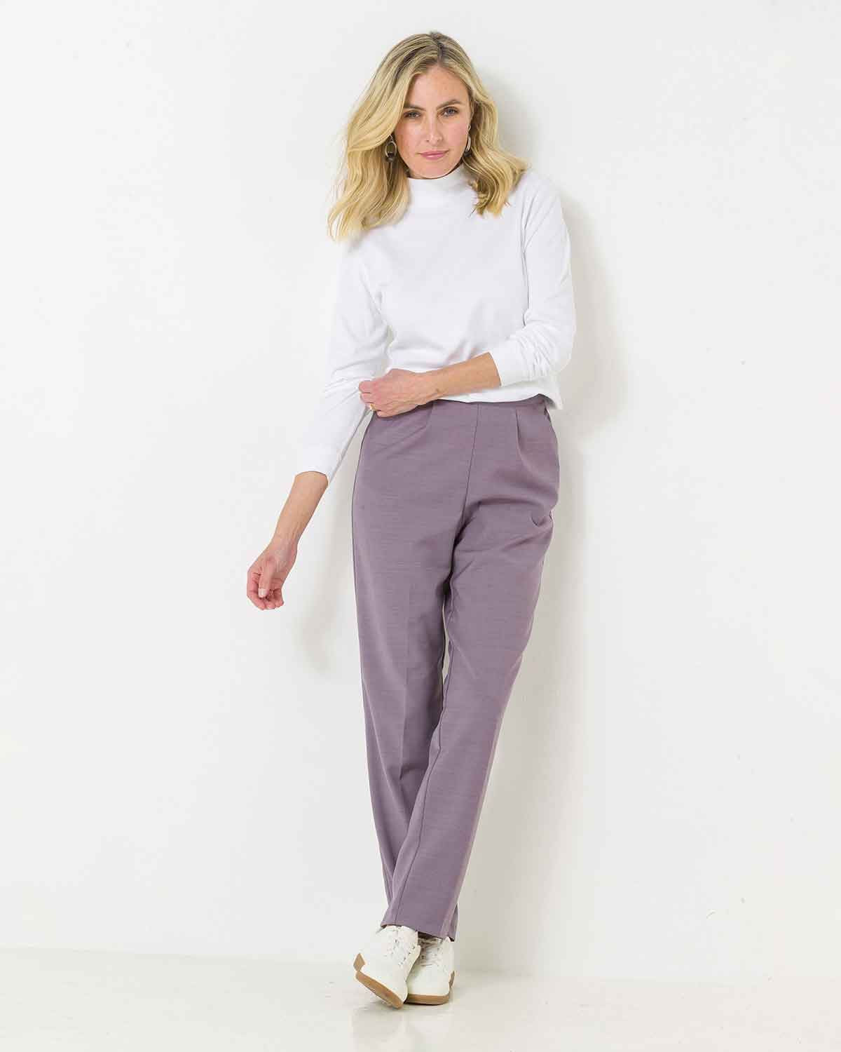Sandown Pull On Trousers - Mauve - The Classic Boutique