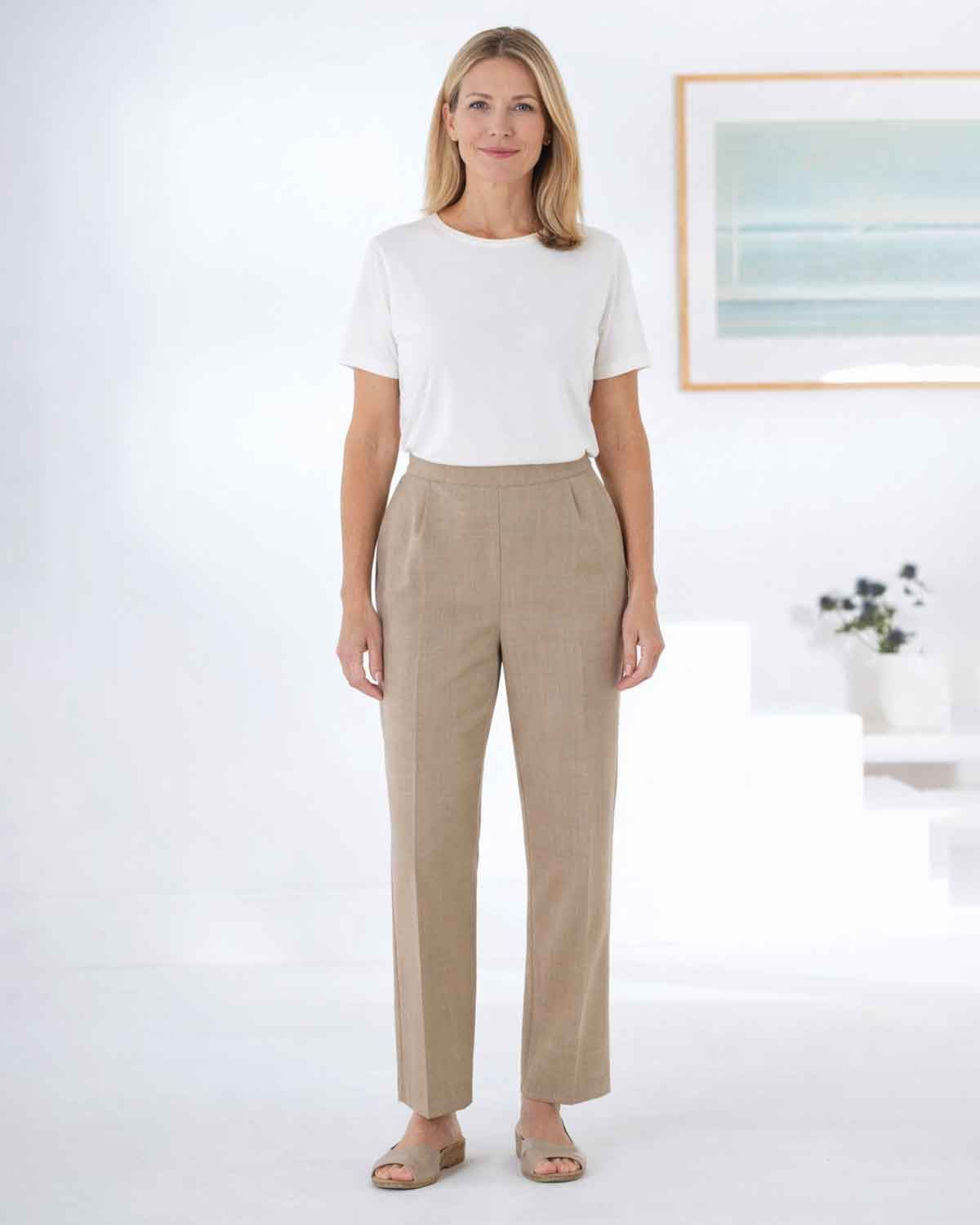 Sandown Pull On Trousers - Stone - The Classic Boutique