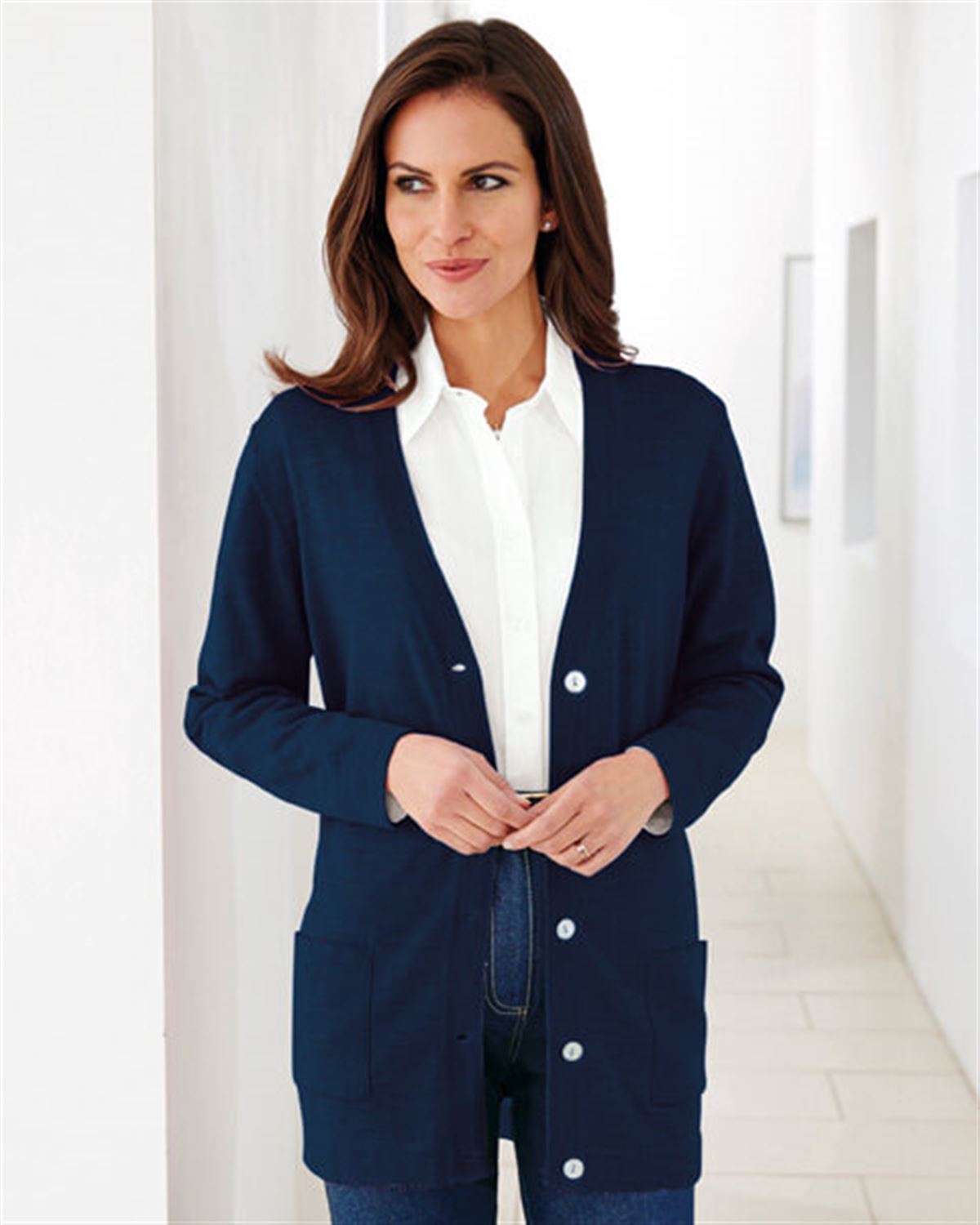 Merino Longline Cardigan - Navy - The Classic Boutique