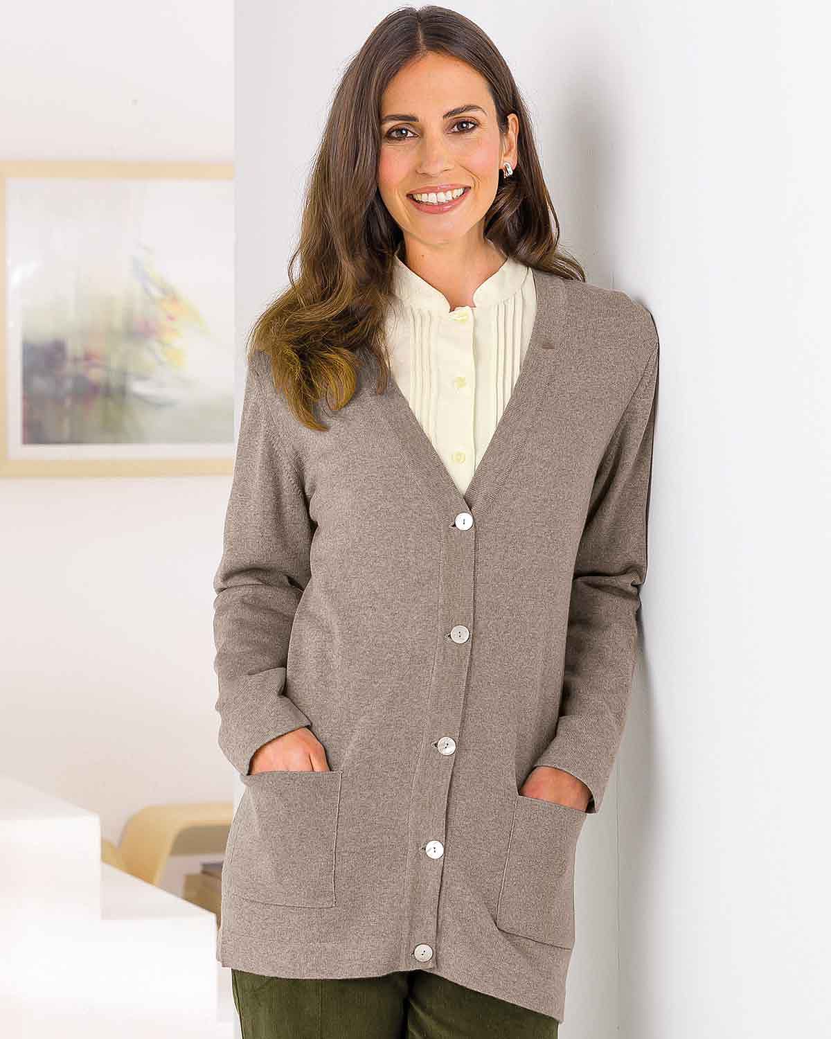 Merino Longline Cardigan - Tawny - The Classic Boutique