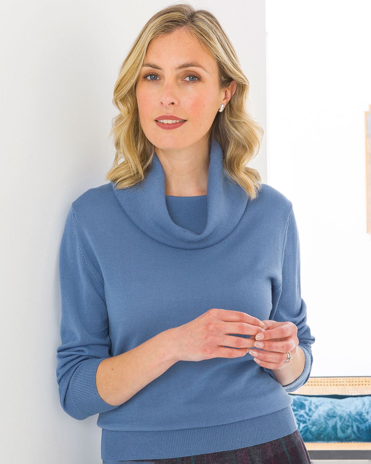 Merino Wool Cowl Neck Jumper - Bluebell - The Classic Boutique