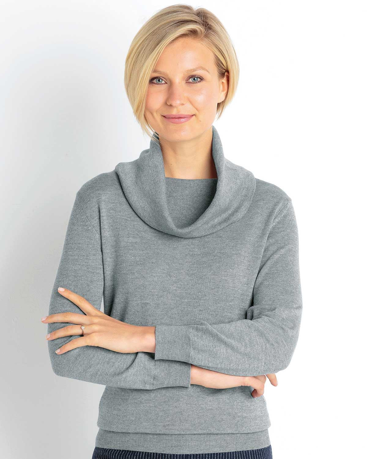 Merino Wool Cowl Neck Jumper - Grey - The Classic Boutique