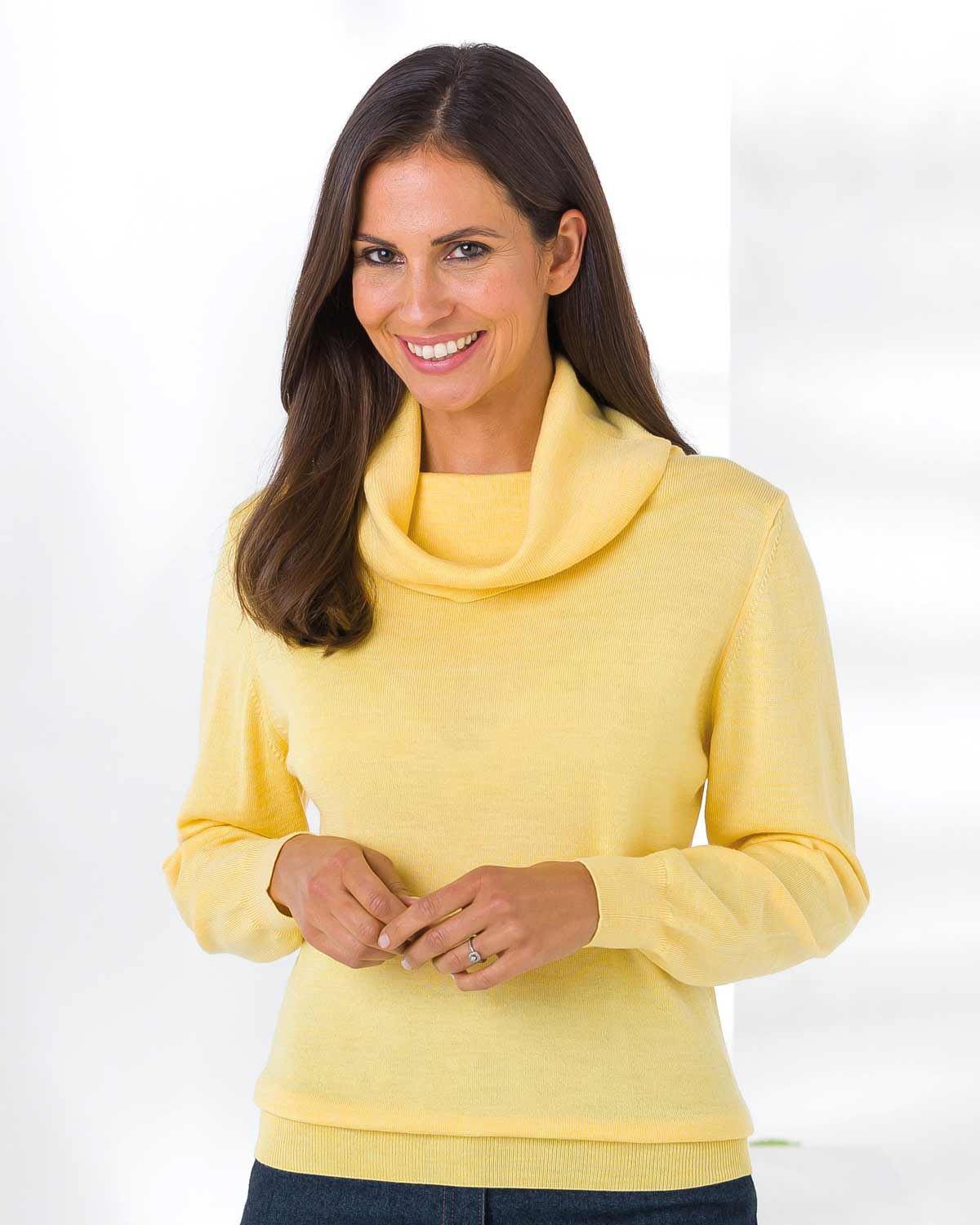 Merino Wool Cowl Neck Jumper - Lemon - The Classic Boutique