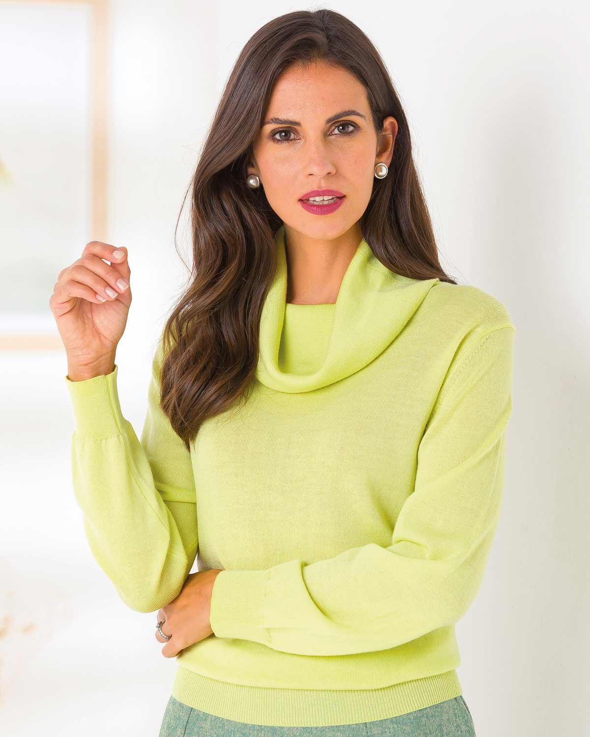 Merino Wool Cowl Neck Jumper - Pistachio - The Classic Boutique