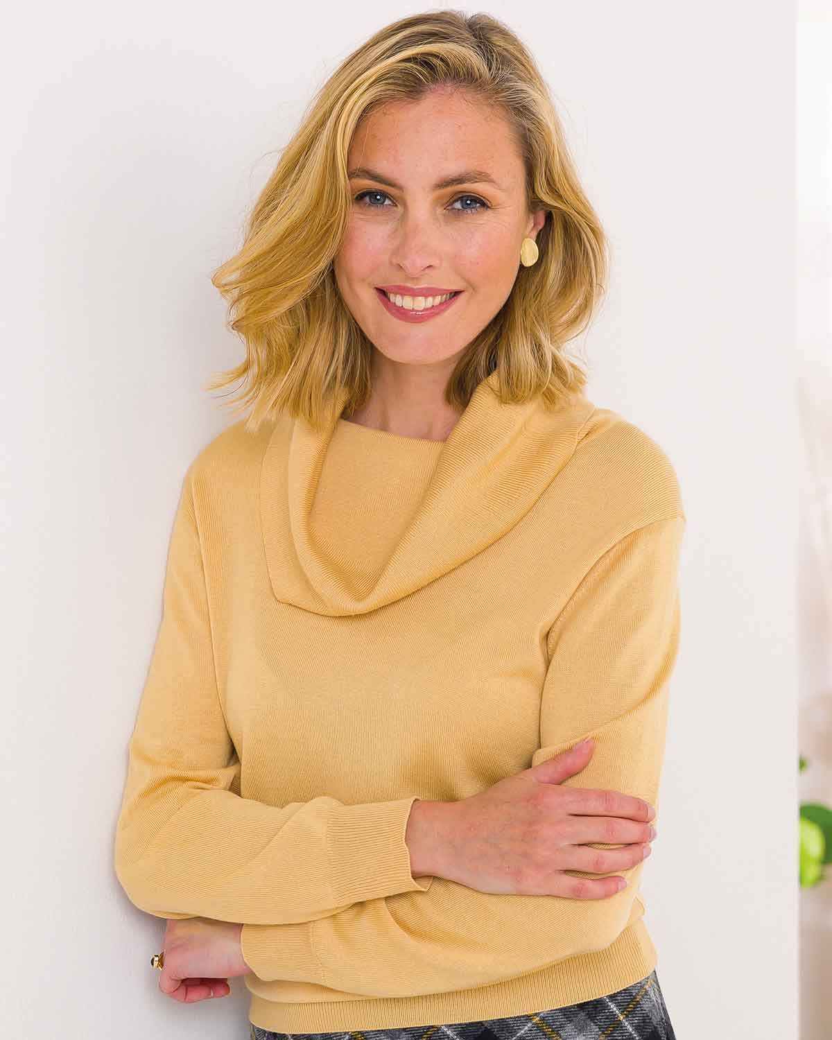 Merino Wool Cowl Neck Jumper - Mimosa - The Classic Boutique