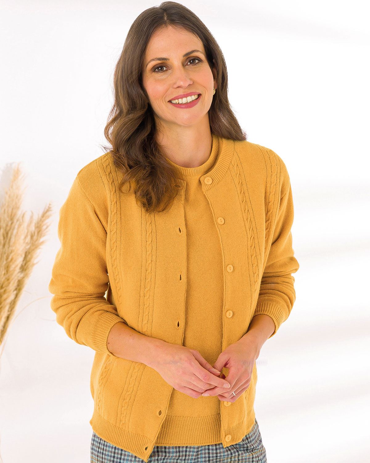 Lambswool Cable Cardigan - Mustard - The Classic Boutique