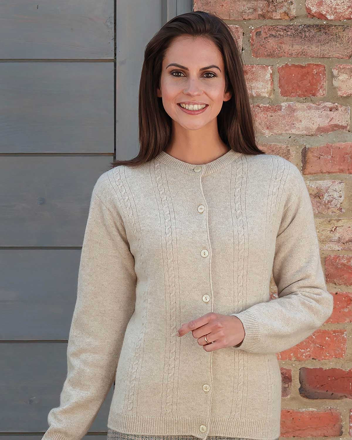 Lambswool Cable Cardigan - Linen - The Classic Boutique