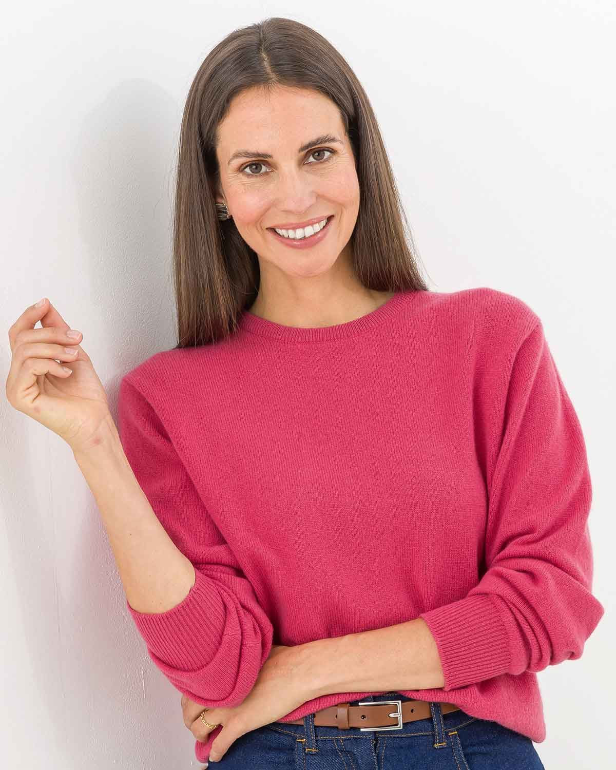 Lambswool Crew Neck Jumper - Flamingo - The Classic Boutique