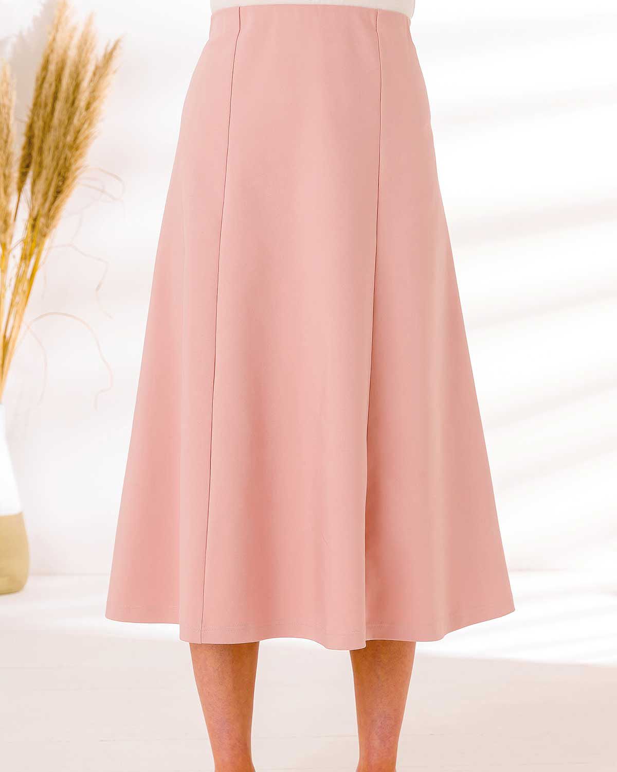 Easycare Cotton Mix Pull On Skirt - Coral - The Classic Boutique