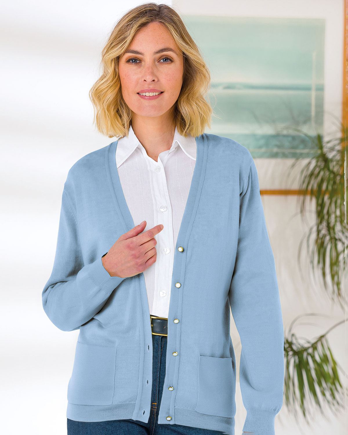 Merino Wool Cardigan - Pale Blue - The Classic Boutique