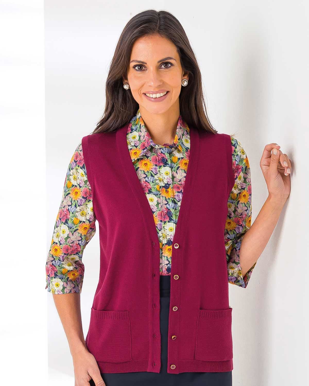 Merino Waistcoat - Cherry - The Classic Boutique