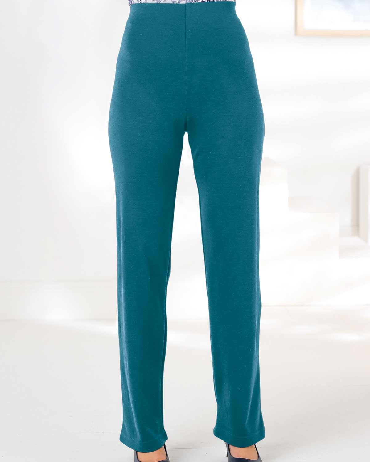 Wool Blend Pull on Trousers - Peacock - The Classic Boutique