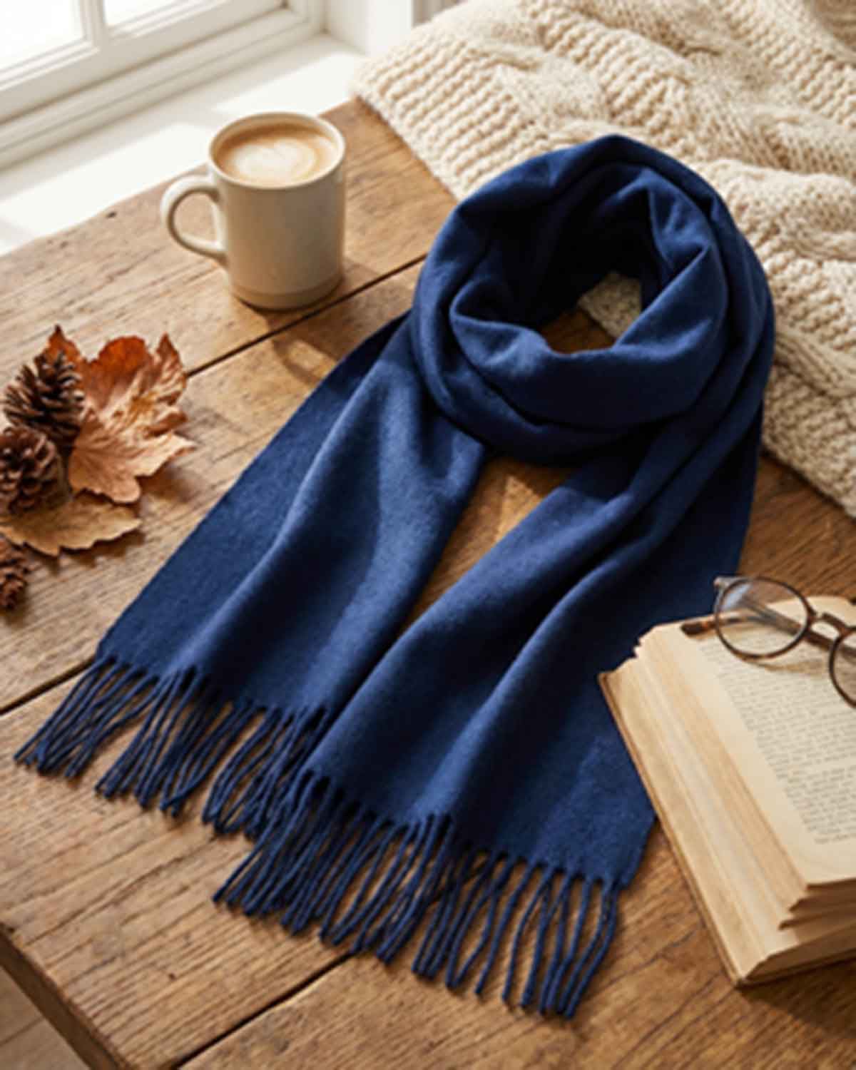 Pure Lambswool Scarf - Navy - Image 1 - The Classic Boutique