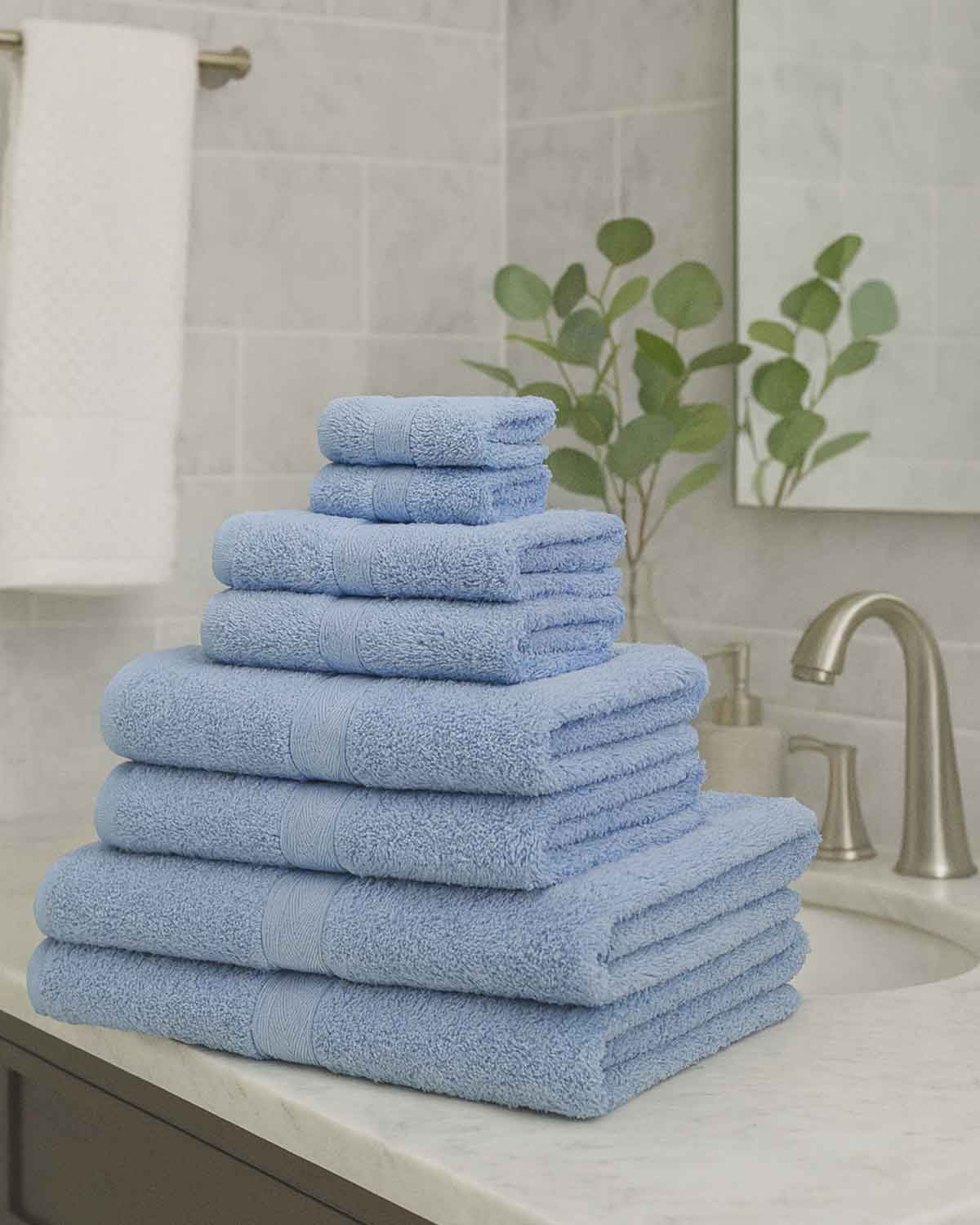 Soft Pure Cotton 6 Piece Towel Set - Blue - The Classic Boutique