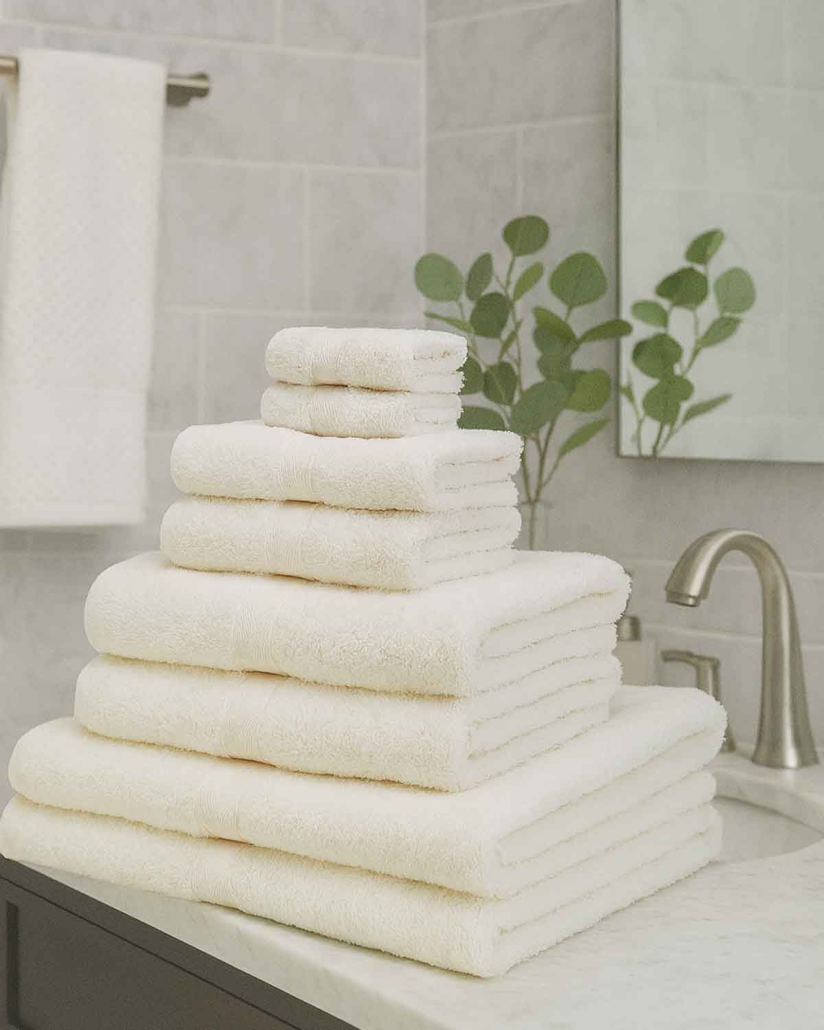 Soft Pure Cotton 6 Piece Towel Set - Ivory - The Classic Boutique