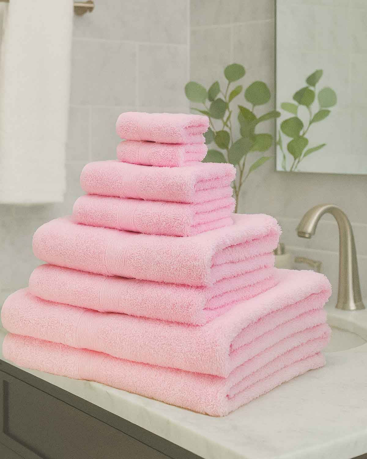 Soft Pure Cotton 6 Piece Towel Set - Pink - The Classic Boutique