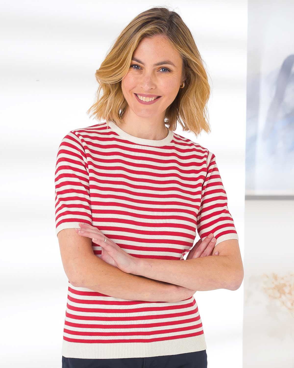 Kathy Pure Cotton Top - Red Cream - The Classic Boutique