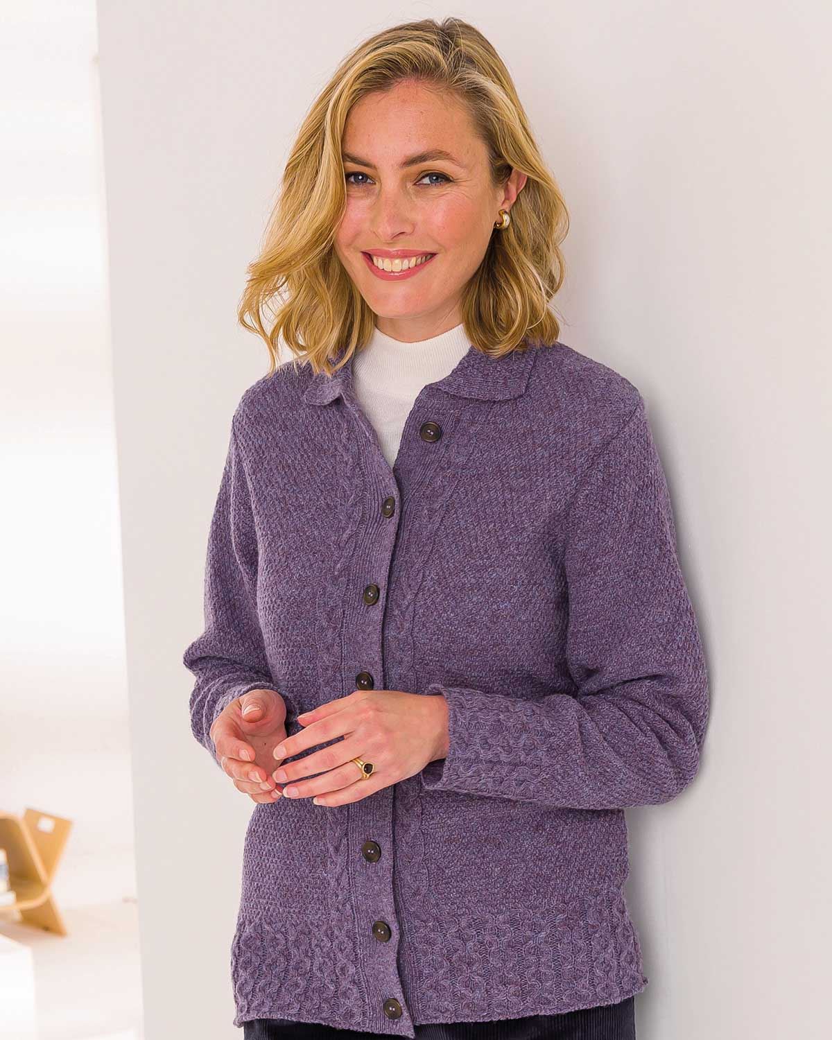 Shetland Cable Cardigan - Thistle - The Classic Boutique