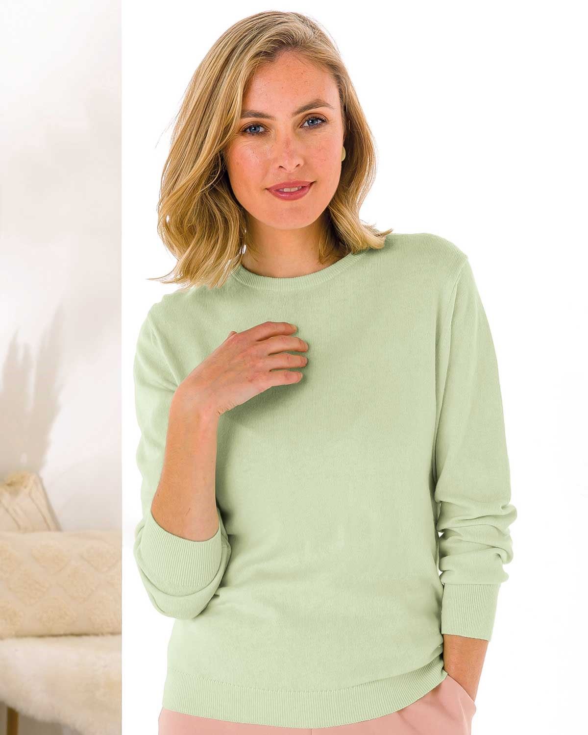 Cotton/Cashmere Crew Neck Jumper - Peppermint - The Classic Boutique