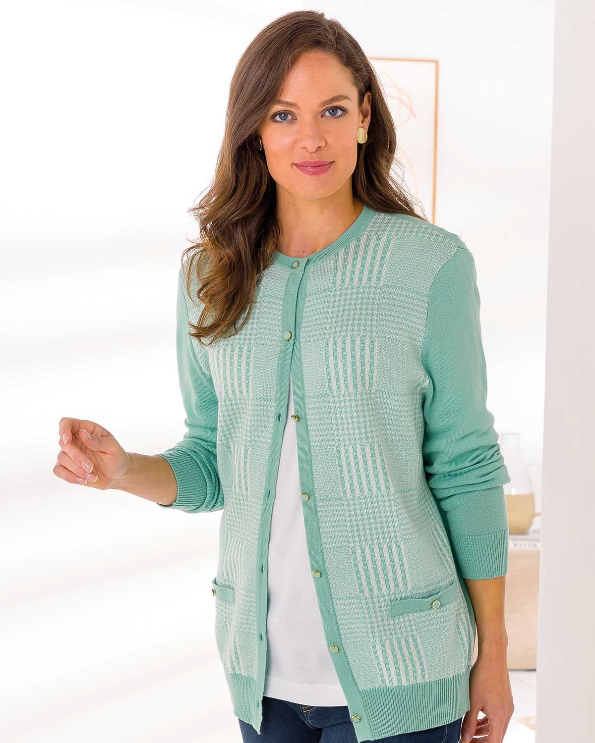 Aretha Ladies Merino Wool Cardigan - Green - The Classic Boutique